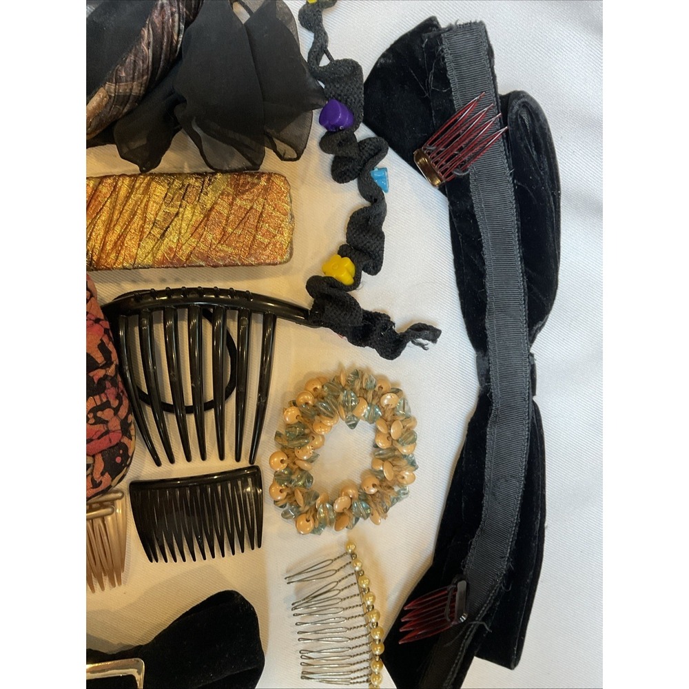Vintage Hair Accessory Lot Of 36 Barrettes Combs Banana Clip Band Wraps 1980s - Picture 8 of 12